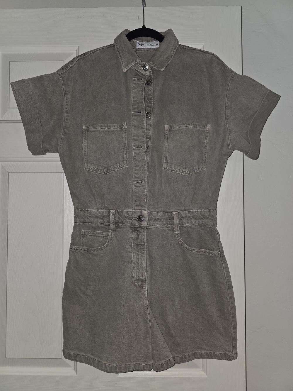 Zara Green Short-Sleeve, Denim, Shorts Romper - Size M